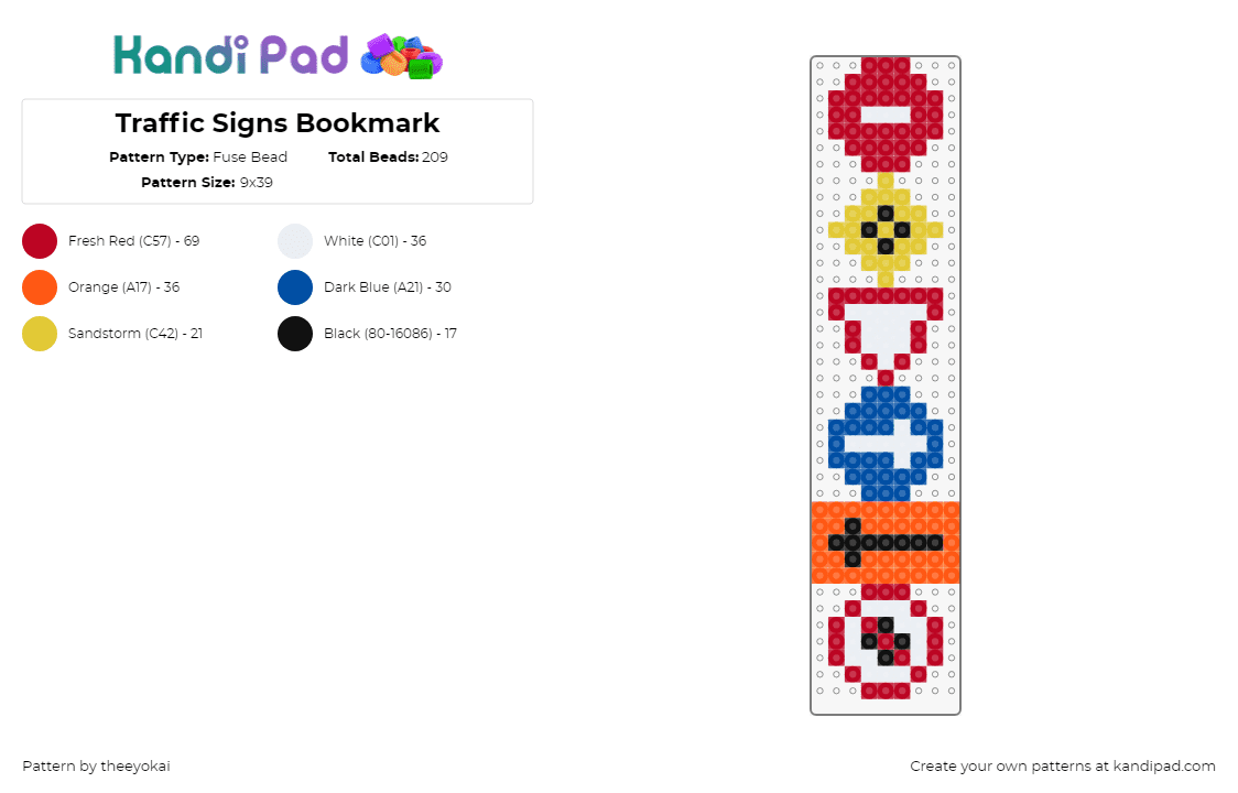 Traffic Signs Bookmark - Fuse Bead Pattern by theeyokai on Kandi Pad - signs,traffic,transportation,bookmark,red,orange,blue