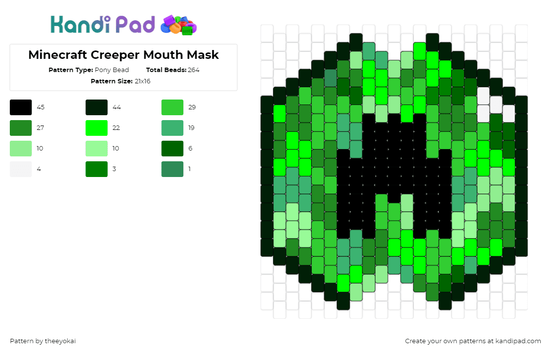 Minecraft Creeper Mouth Mask - Pony Bead Pattern by theeyokai on Kandi Pad - creeper,minecraft,mask,video game,mouth,green,black