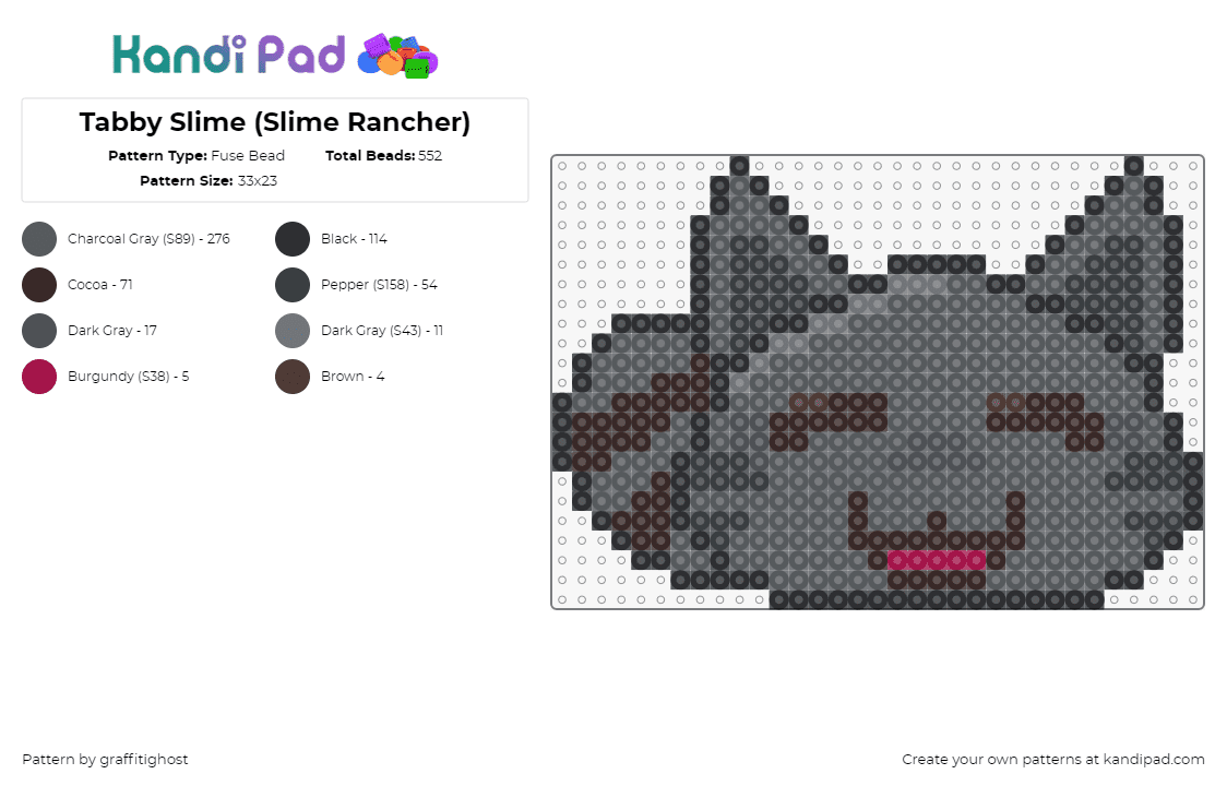 Tabby Slime (Slime Rancher) - Fuse Bead Pattern by theeyokai on Kandi Pad - tabby slime,slime rancher,cat,character,cute,happy,video game,gray,black