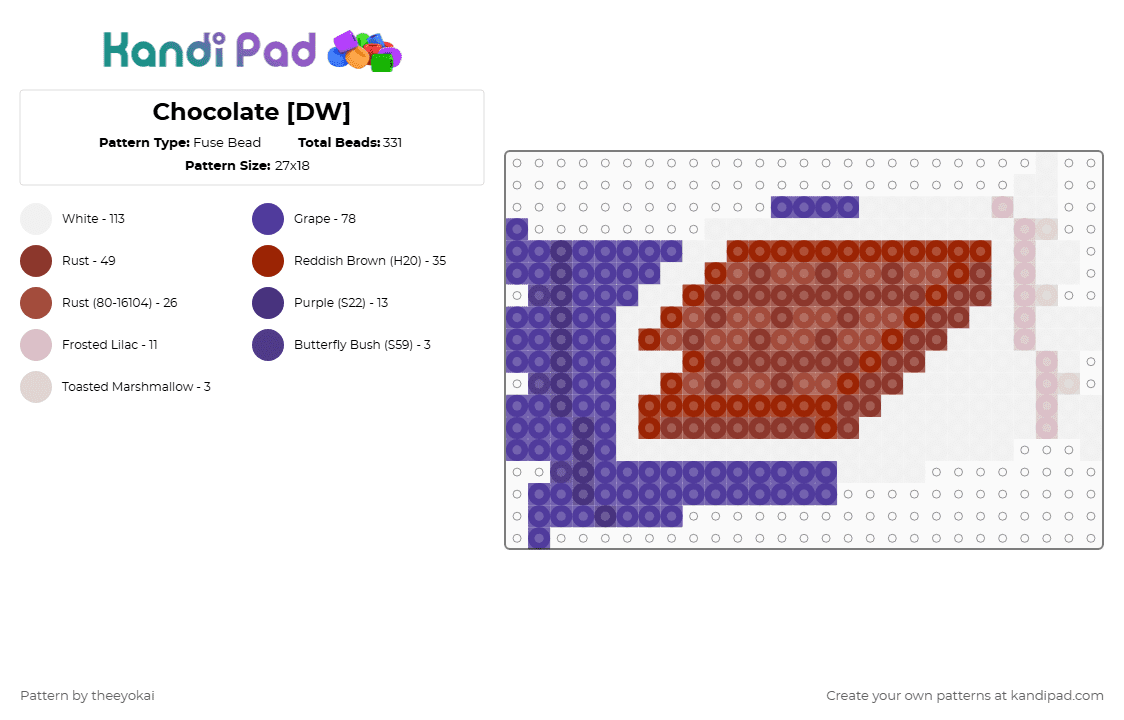 Chocolate [DW] - Fuse Bead Pattern by theeyokai on Kandi Pad - purple,red,chocolate,dandys world,roblox,item