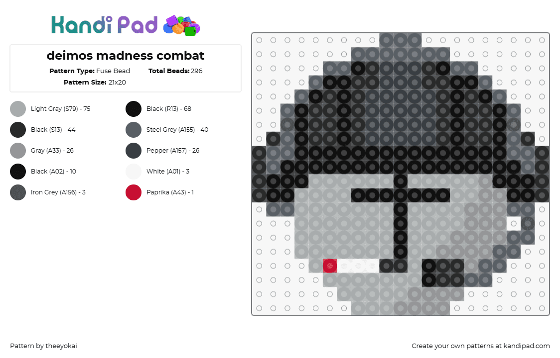 deimos madness combat - Fuse Bead Pattern by theeyokai on Kandi Pad - deimos,madness combat,head,animation,gray,black