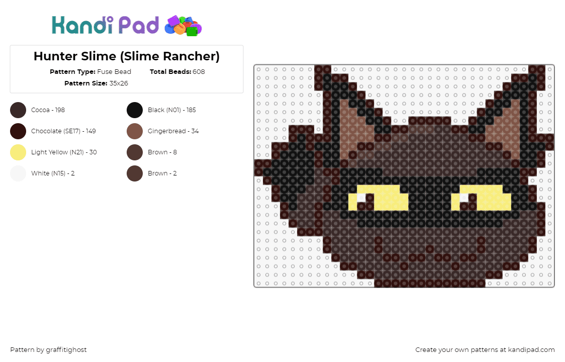 Hunter Slime (Slime Rancher) - Fuse Bead Pattern by graffitighost on Kandi Pad - hunter slime,slime rancher,video game,brown