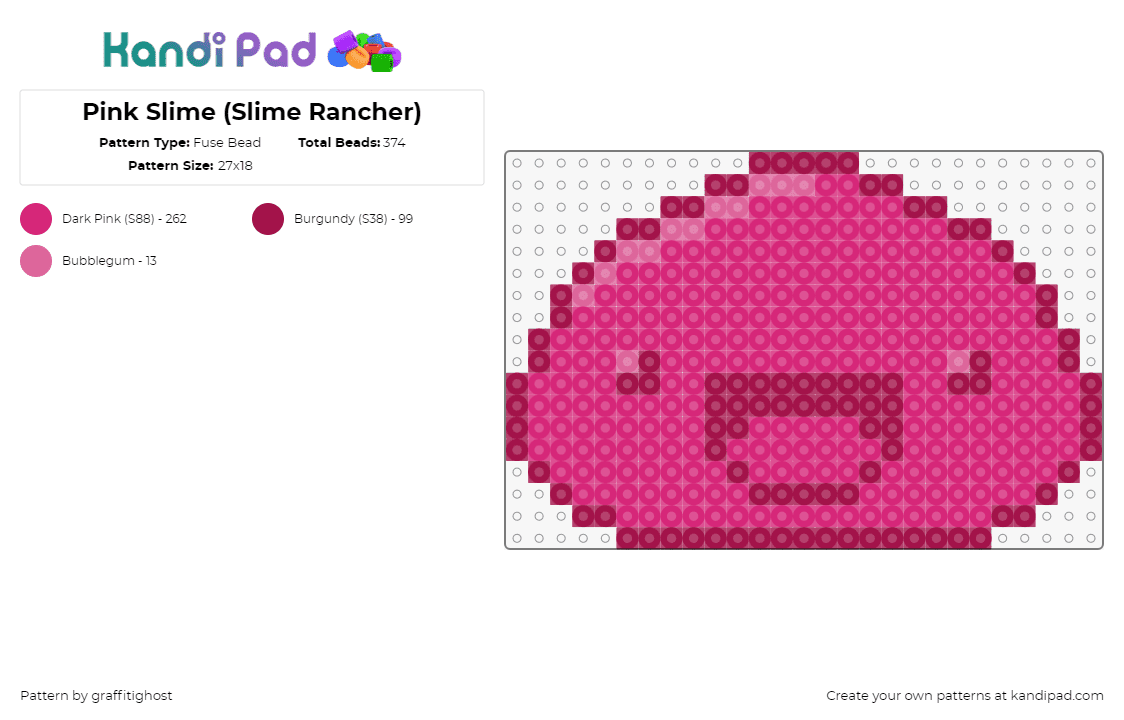 Pink Slime (Slime Rancher) - Fuse Bead Pattern by theeyokai on Kandi Pad - pink slime,slime rancher,happy,cute,video game,pink