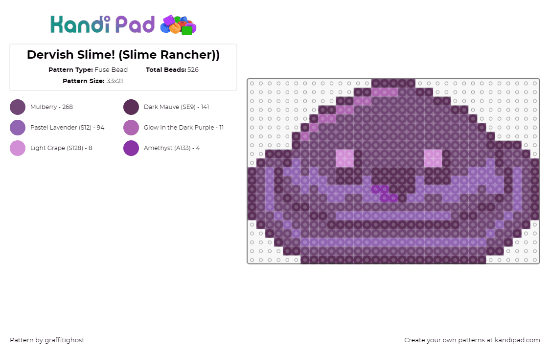 Dervish Slime (Slime Rancher) - Fuse Bead Pattern by graffitighost on Kandi Pad - dervish slime,slime rancher,video game,purple