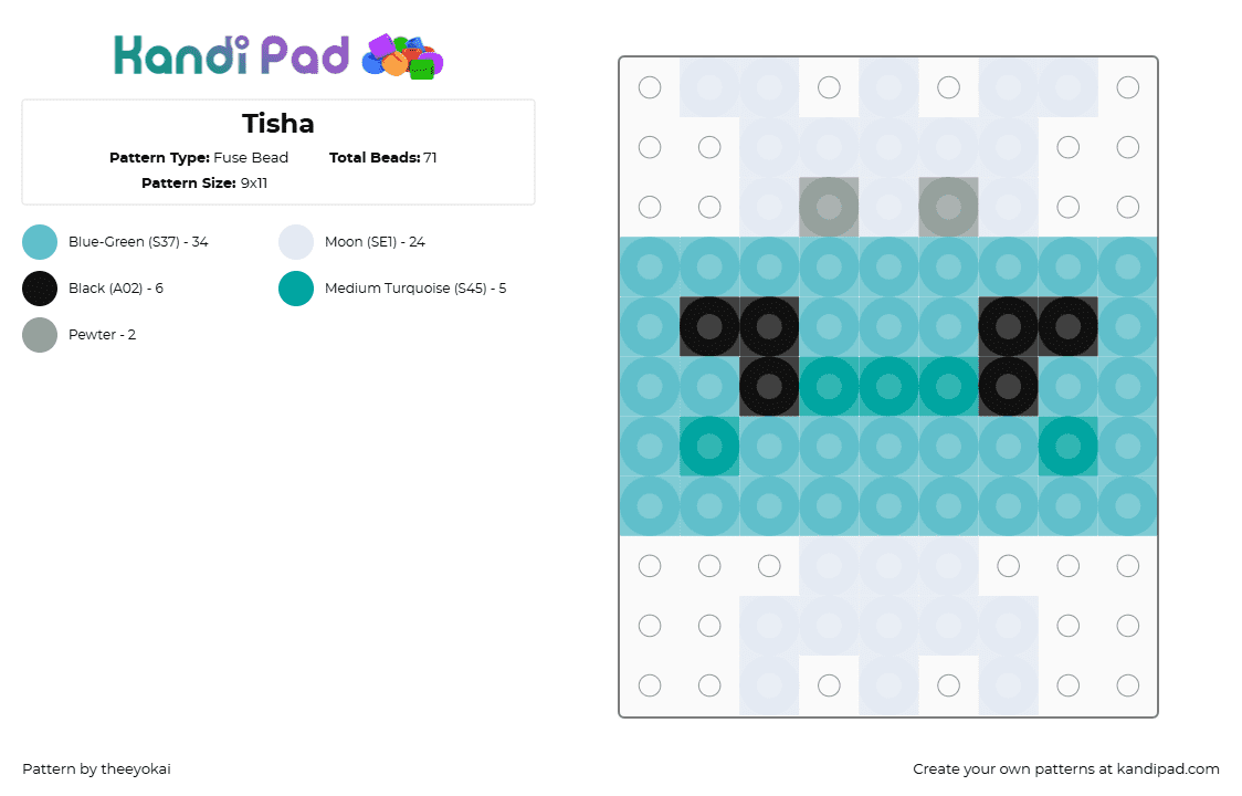 Tisha - Fuse Bead Pattern by theeyokai on Kandi Pad - teal,tisha,dandys world,roblox