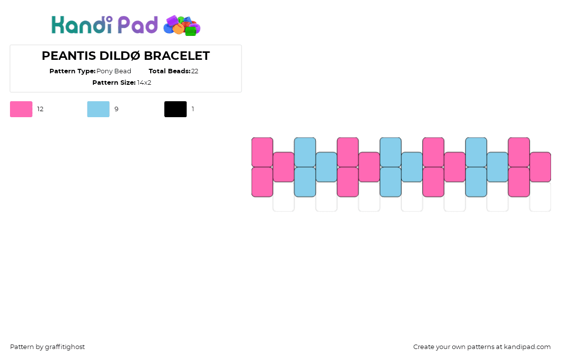 [READ DESC.] Penis/Dildo Bracelet - Pony Bead Pattern by graffitighost on Kandi Pad - penis,silly,bracelet,simple,pink,light blue