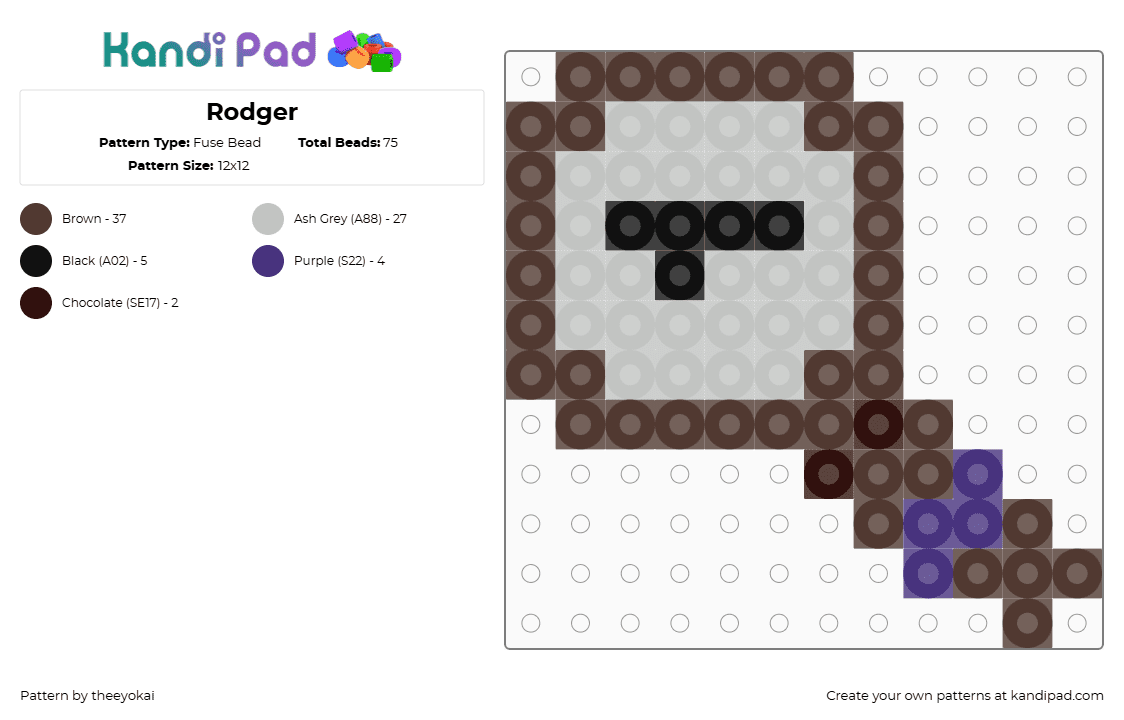 Rodger - Fuse Bead Pattern by theeyokai on Kandi Pad - brown,beige,rodger,dandys world,roblox