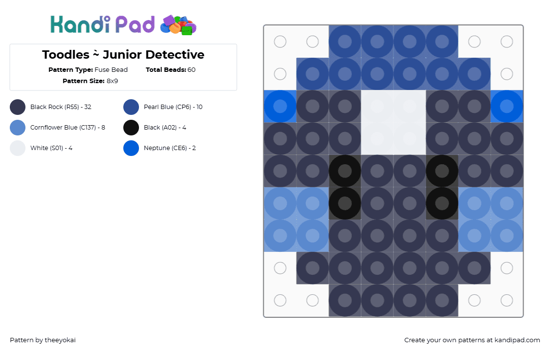 Toodles ~ Junior Detective - Fuse Bead Pattern by theeyokai on Kandi Pad - blue,purple,toodles,dandys world,roblox