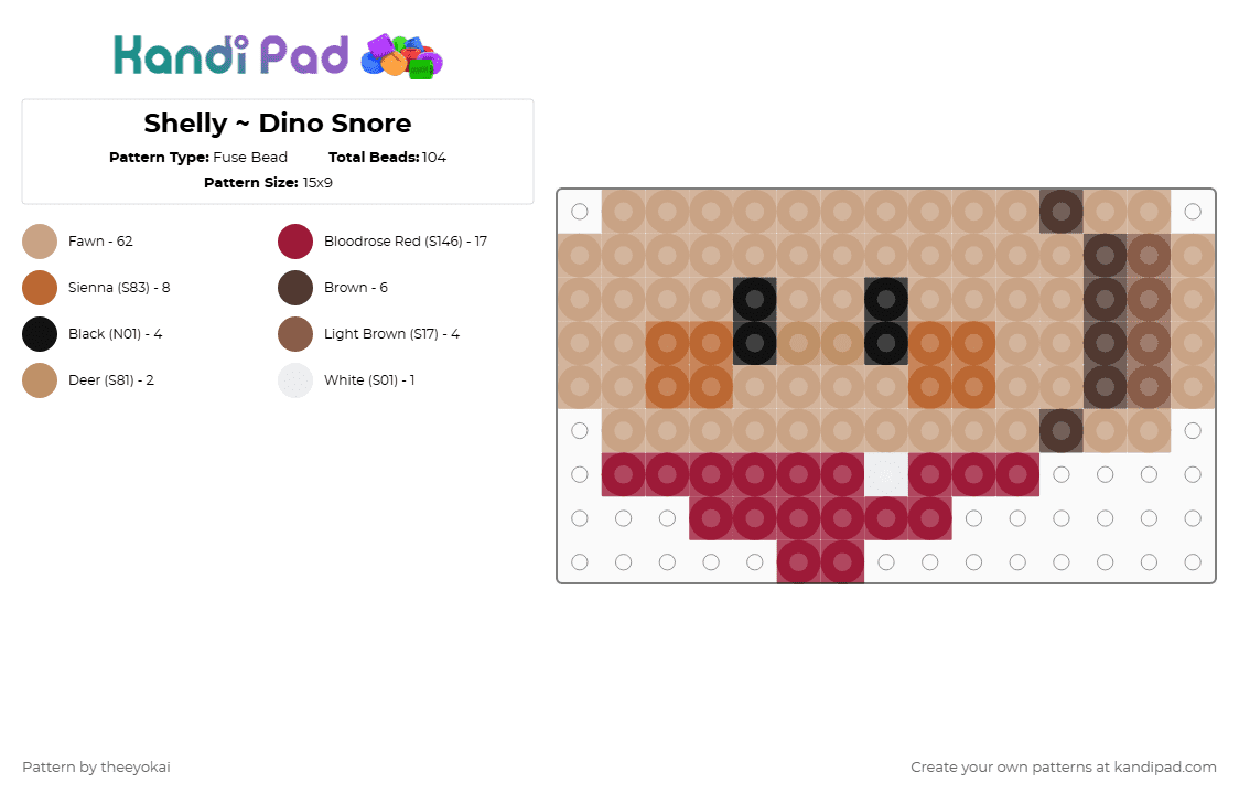 Shelly ~ Dino Snore - Fuse Bead Pattern by theeyokai on Kandi Pad - beige,shelly,dandys world,roblox