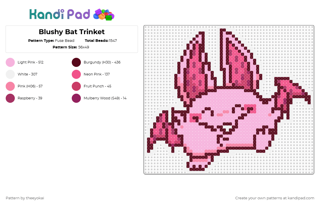 Blushy Bat Trinket - Fuse Bead Pattern by theeyokai on Kandi Pad - brown,pink,dandys world,roblox,trinket