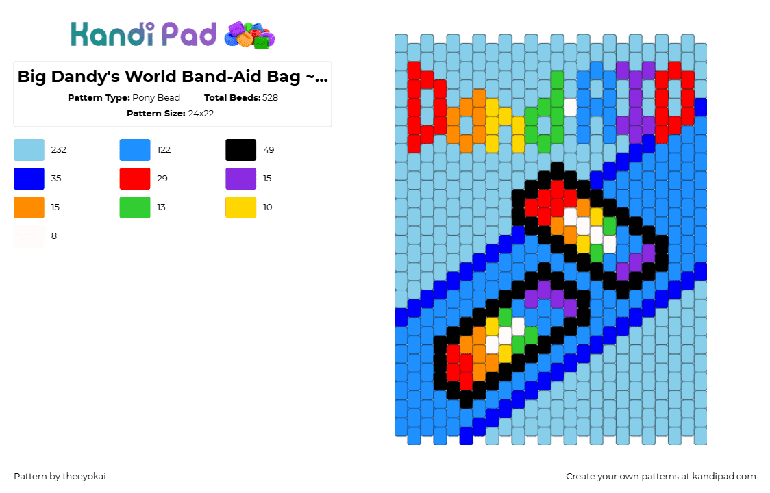 Big Dandy\'s World Band-Aid Bag ~ Front - Pony Bead Pattern by theeyokai on Kandi Pad - dandys world,big,bag,bandaid,roblox,med,light blue