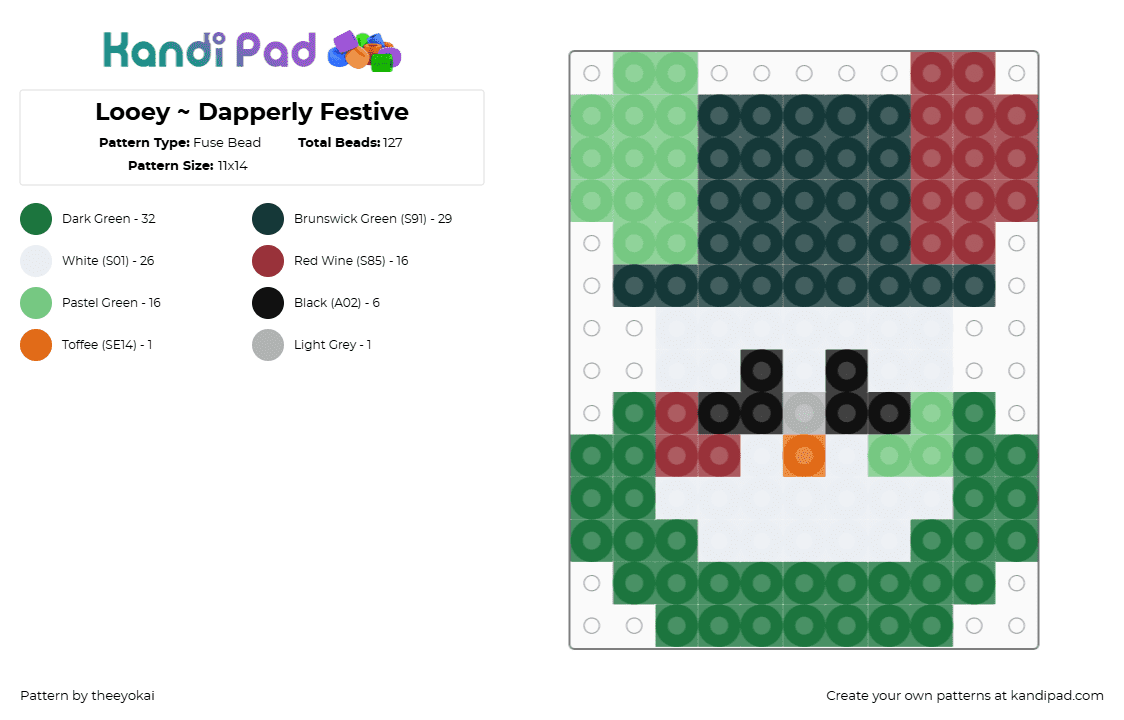 Looey ~ Dapperly Festive - Fuse Bead Pattern by theeyokai on Kandi Pad - red,teal,green,looey,dandys world,roblox