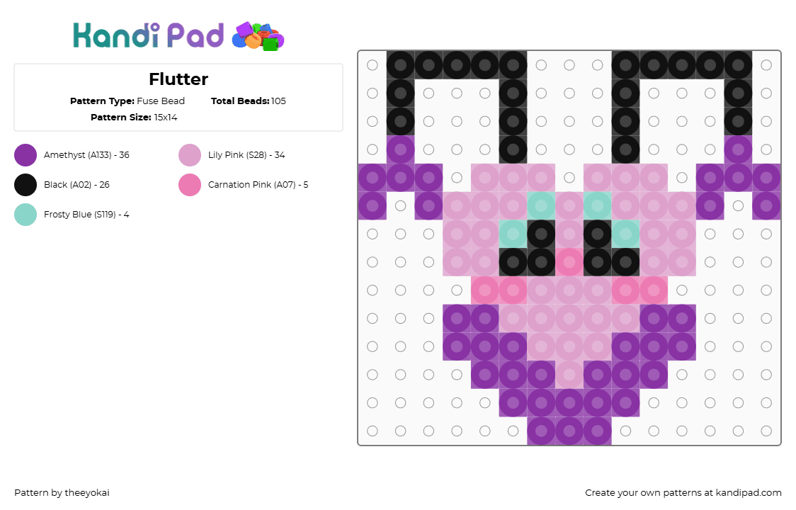 Flutter - Fuse Bead Pattern by theeyokai on Kandi Pad - pink,flutter,dandys world,roblox,butterfly