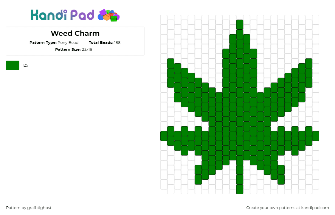 Weed Charm [LARGE] - Pony Bead Pattern by graffitighost on Kandi Pad - marijuana,leaf,pot,weed,green