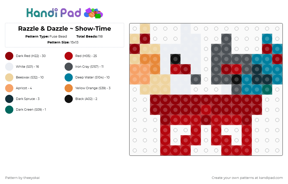Razzle & Dazzle ~ Show-Time - Fuse Bead Pattern by theeyokai on Kandi Pad - red,rnd,razzle and dazzle,dandys world,roblox