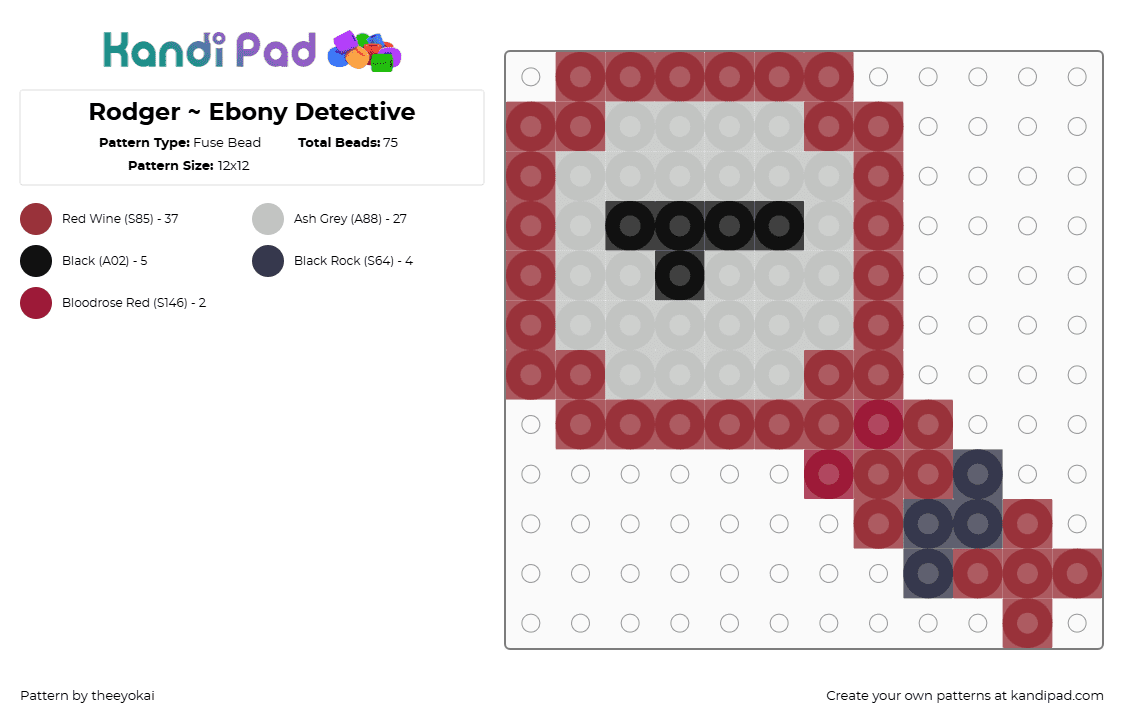 Rodger ~ Ebony Detective - Fuse Bead Pattern by theeyokai on Kandi Pad - red,beige,rodger,roblox,dandys world