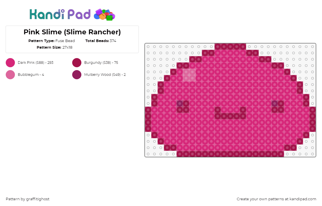 Pink Slime (Slime Rancher) - Fuse Bead Pattern by graffitighost on Kandi Pad - pink slime,slime rancher,video game,smile,cute,video game,pink