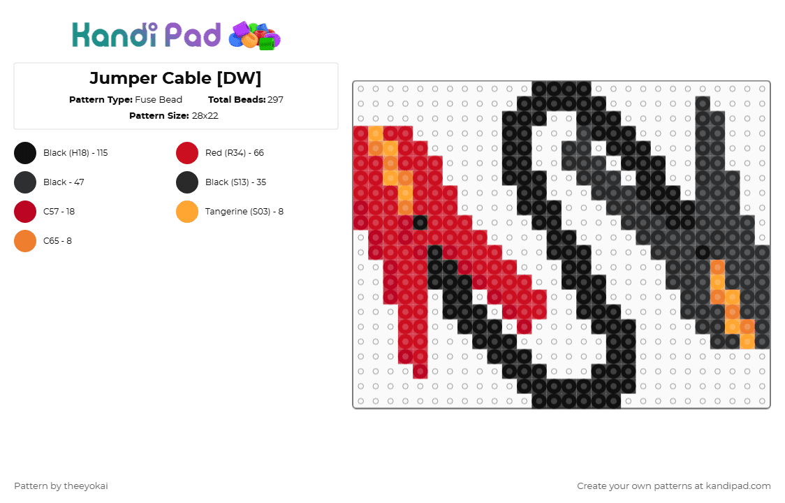 Jumper Cable [DW] - Fuse Bead Pattern by theeyokai on Kandi Pad - black,red,jumper cable,item,dandys world,roblox