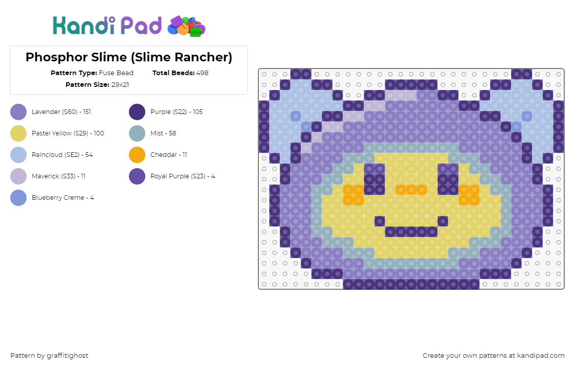 Phosphor Slime (Slime Rancher) - Fuse Bead Pattern by theeyokai on Kandi Pad - phosphor slime,slime rancher,character,cute,video game,smile,face,purple,yellow