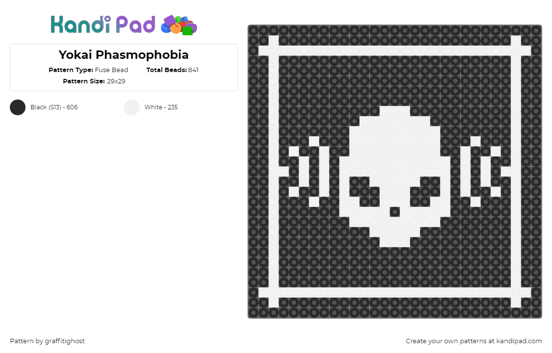 Yokai Phasmophobia - Fuse Bead Pattern by theeyokai on Kandi Pad - yokai,phasmophobia,horror,video game,ghost,spooky,scary,symbol,black,white