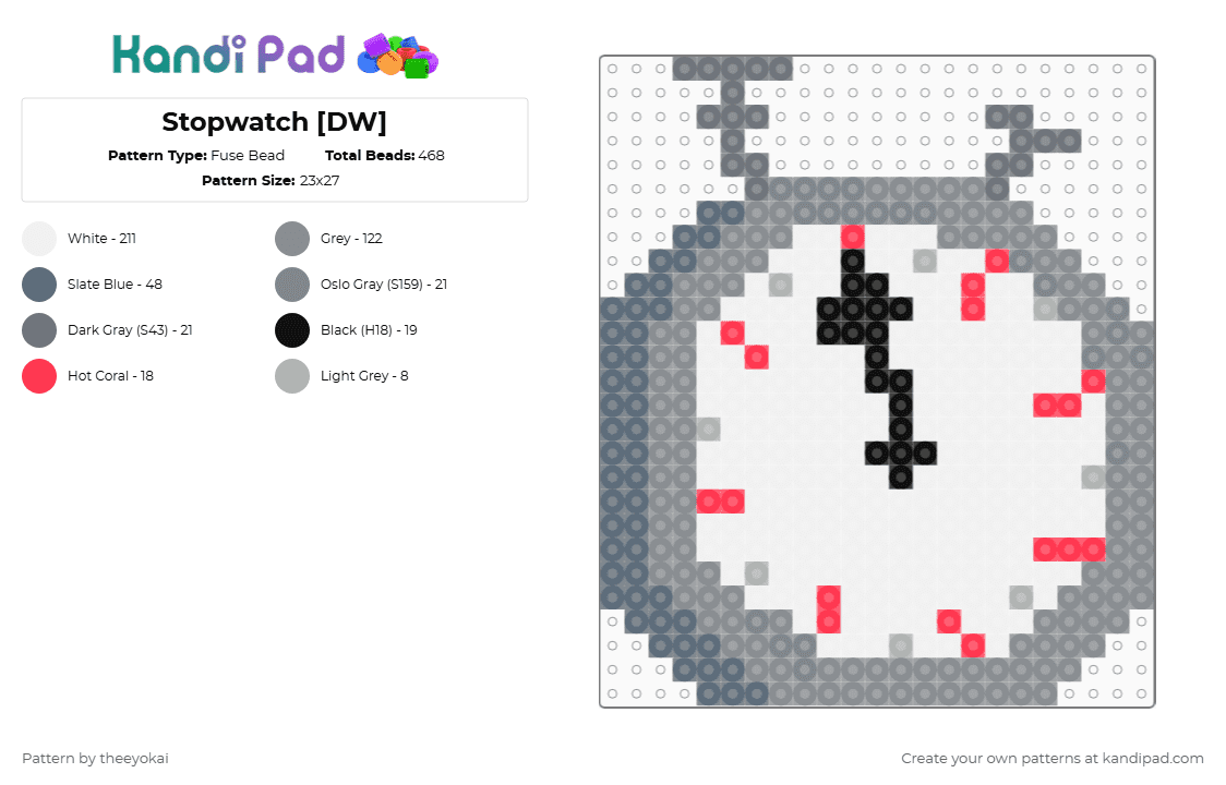 Stopwatch [DW] - Fuse Bead Pattern by theeyokai on Kandi Pad - gray,stopwatch,roblox,dandys world,item