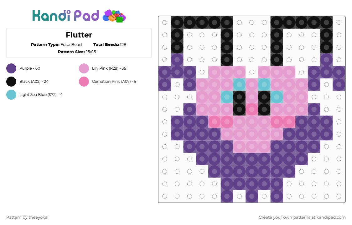 Flutter - Fuse Bead Pattern by theeyokai on Kandi Pad - pink,purple,flutter,dandys world,roblox,butterfly