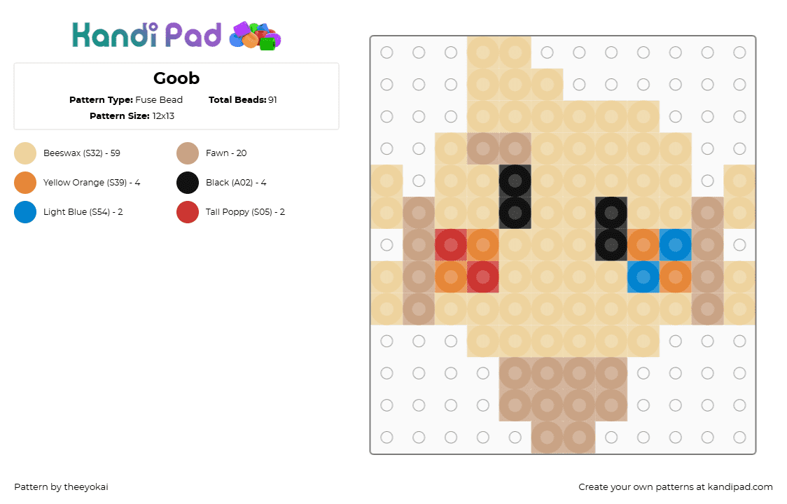 Goob - Fuse Bead Pattern by theeyokai on Kandi Pad - beige,goob,dandys world,roblox