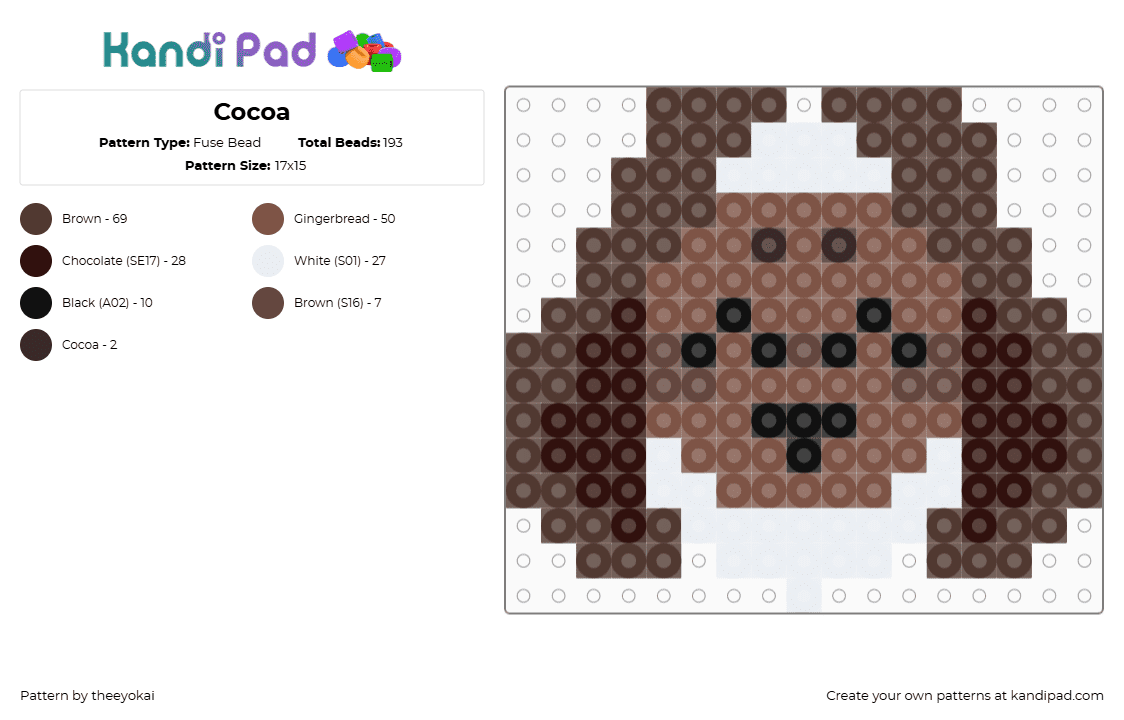 Cocoa - Fuse Bead Pattern by theeyokai on Kandi Pad - tan,brown,cocoa,dandys world,chocolate,bunny,easter