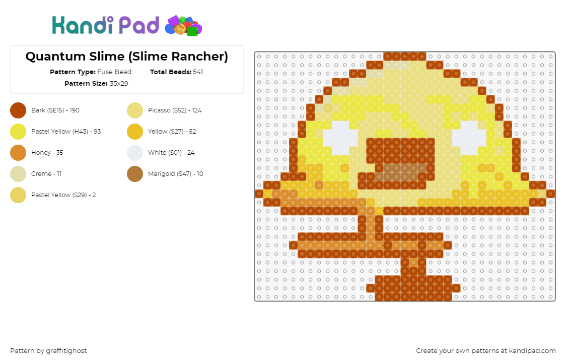 Quantum Slime (Slime Rancher) - Fuse Bead Pattern by graffitighost on Kandi Pad - quantum slime,slime rancher,happy,video game,yellow,orange