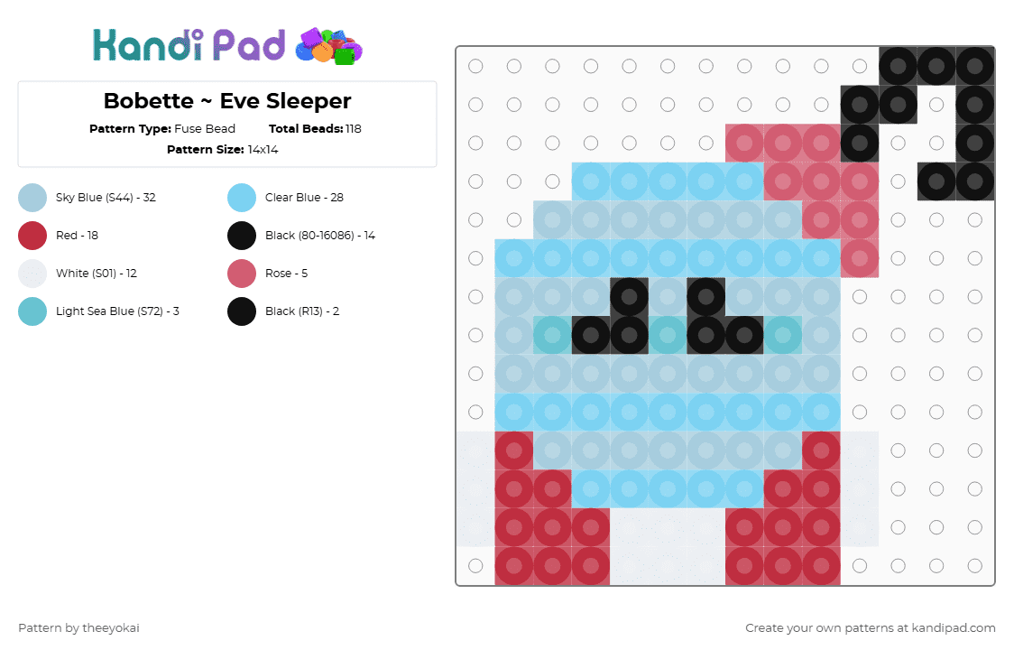 Bobette ~ Eve Sleeper - Fuse Bead Pattern by theeyokai on Kandi Pad - light blue,red,bobette,dandys world,roblox