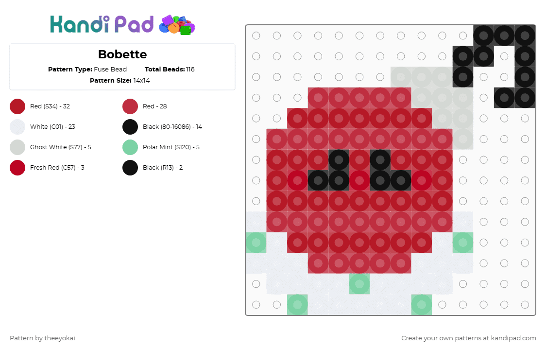 Bobette - Fuse Bead Pattern by theeyokai on Kandi Pad - red,bobette,dandys world,roblox