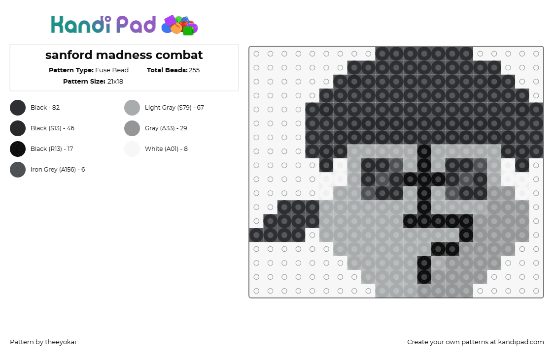 sanford madness combat - Fuse Bead Pattern by theeyokai on Kandi Pad - sanford,madness combat,head,animation,gray,black