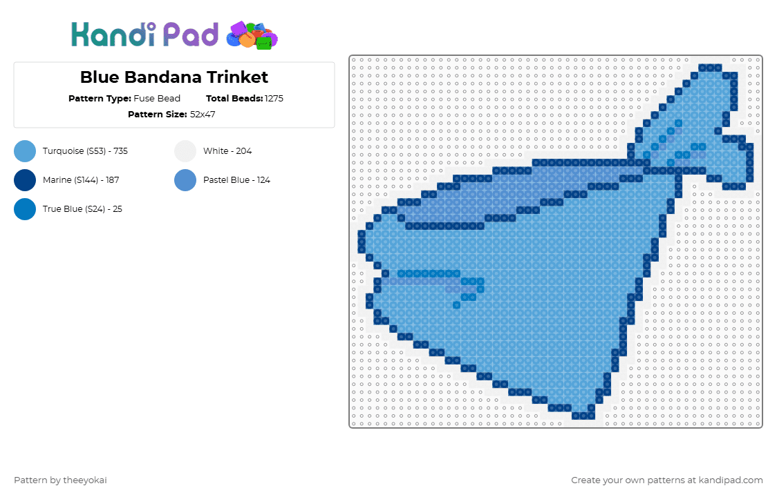 Blue Bandana Trinket - Fuse Bead Pattern by theeyokai on Kandi Pad - light blue,dandys world,roblox,boxten,trinket