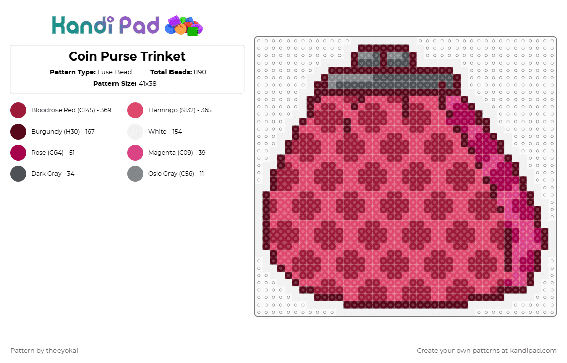 Coin Purse Trinket - Fuse Bead Pattern by theeyokai on Kandi Pad - red,coin purse,trinket,roblox,dandys world