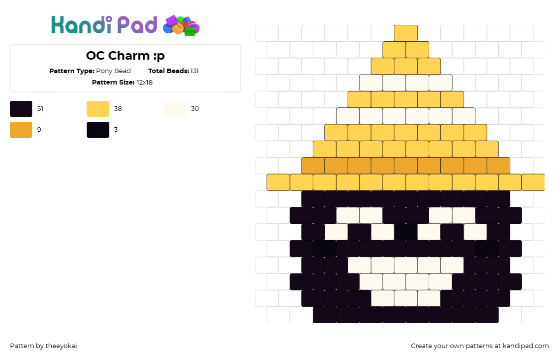 OC Charm :p - Pony Bead Pattern by theeyokai on Kandi Pad - cone,head,hat,character,smile,black,yellow