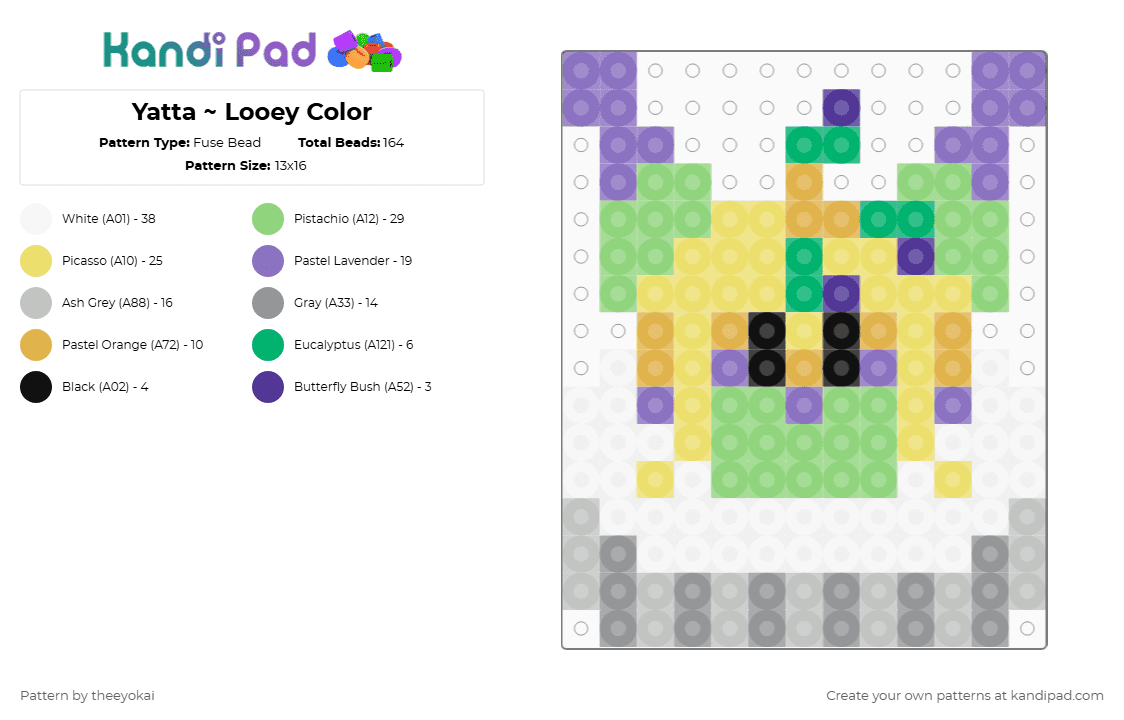 Yatta ~ Looey Color - Fuse Bead Pattern by theeyokai on Kandi Pad - yellow,blue,green,beige,yatta,looey,dandys world,roblox