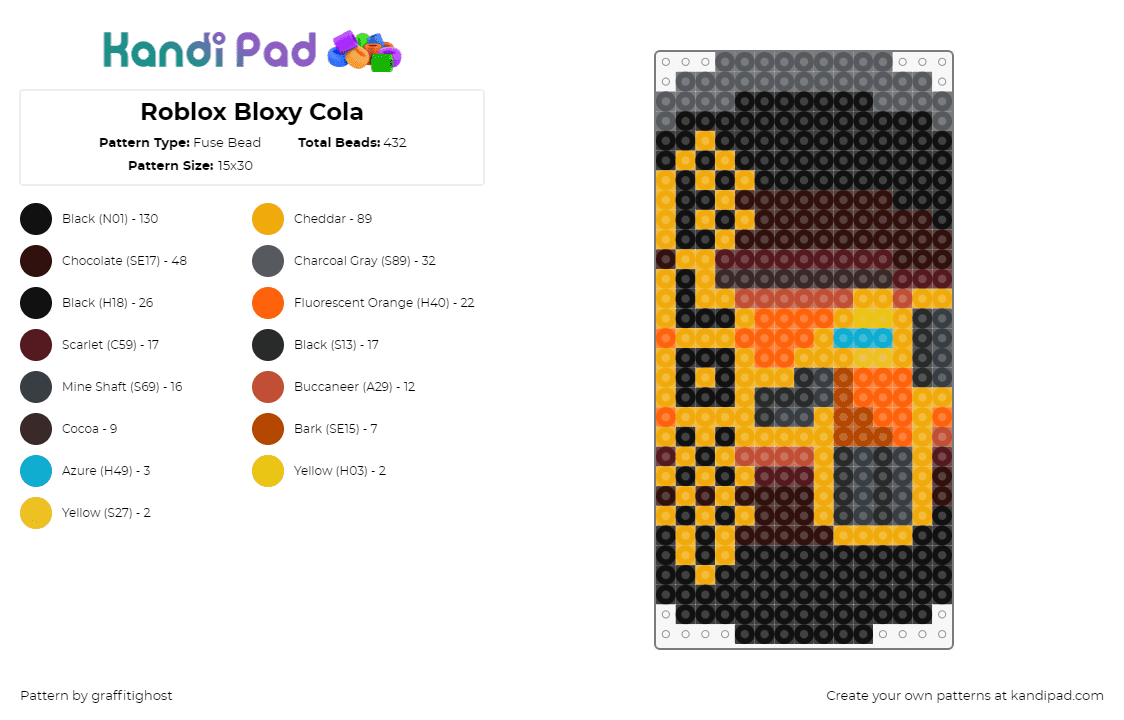 Roblox Bloxy Cola - Fuse Bead Pattern by theeyokai on Kandi Pad - bloxy cola,roblox,drink,soda,pop,can,video game,brown,orange