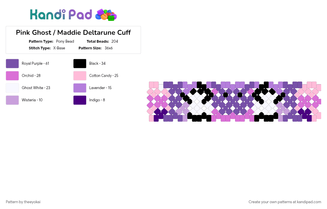 Pink Ghost / Maddie Deltarune Cuff - Pony Bead Pattern by theeyokai on Kandi Pad - chapter 5, deltarune, flower, ghost, mad dummy, maddie, pink, purple
