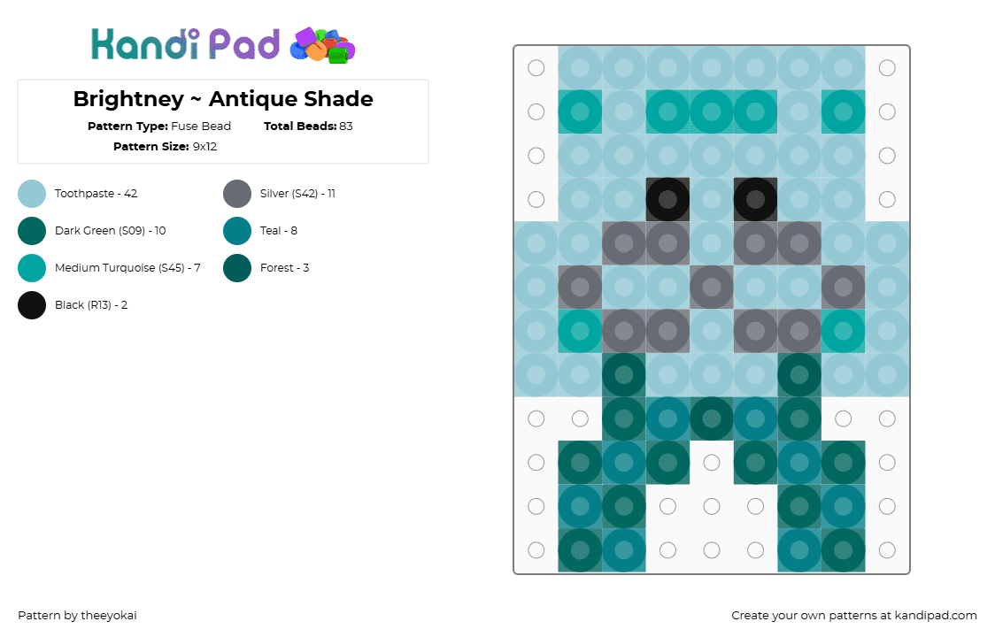Brightney ~ Antique Shade - Fuse Bead Pattern by theeyokai on Kandi Pad - light blue,brightney,dandys world,roblox