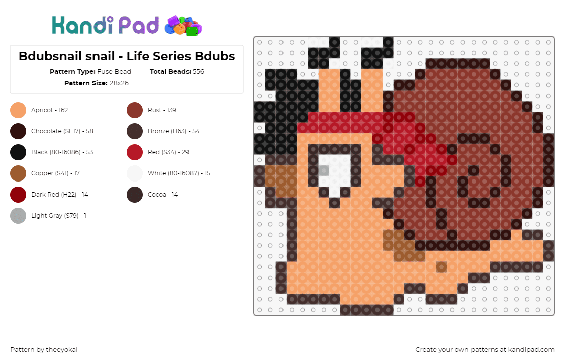 Bdubsnail snail - Life Series Bdubs - Fuse Bead Pattern by theeyokai on Kandi Pad - bdoubleo100,snail,life series,bdubs,character,animal,slug,shell,spiral,brown,tan,orange