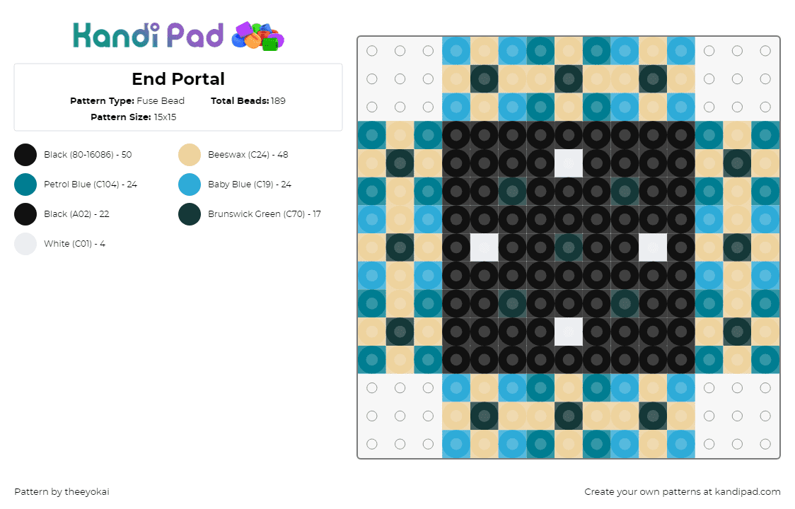 End Portal - Fuse Bead Pattern by theeyokai on Kandi Pad - end portal,minecraft,video game,black,teal,beige