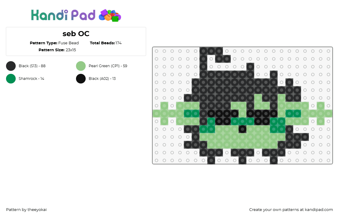 seb OC - Fuse Bead Pattern by theeyokai on Kandi Pad - character,head,green,black