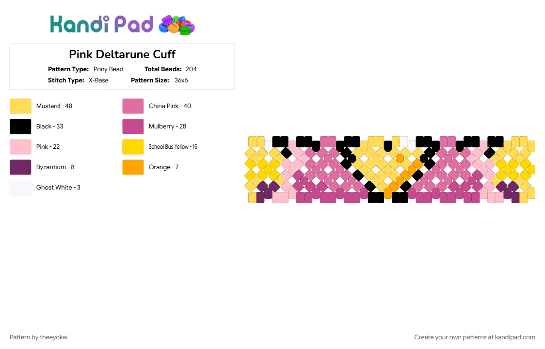 Pink Deltarune Cuff - Pony Bead Pattern by theeyokai on Kandi Pad - chapter 5, deltarune, flower, pink, yellow