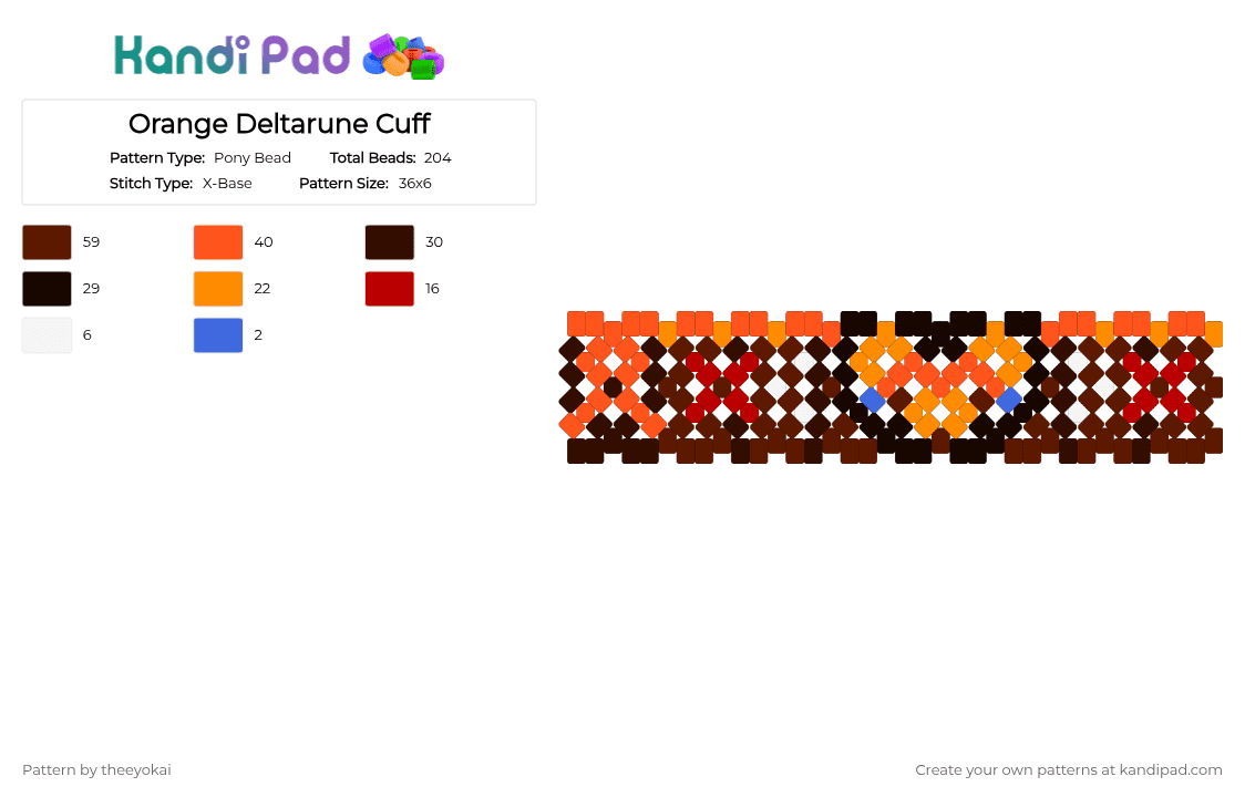 Orange Deltarune Cuff - Pony Bead Pattern by theeyokai on Kandi Pad - bravery, brown, chapter 5, deltarune, flower, mouse, orange