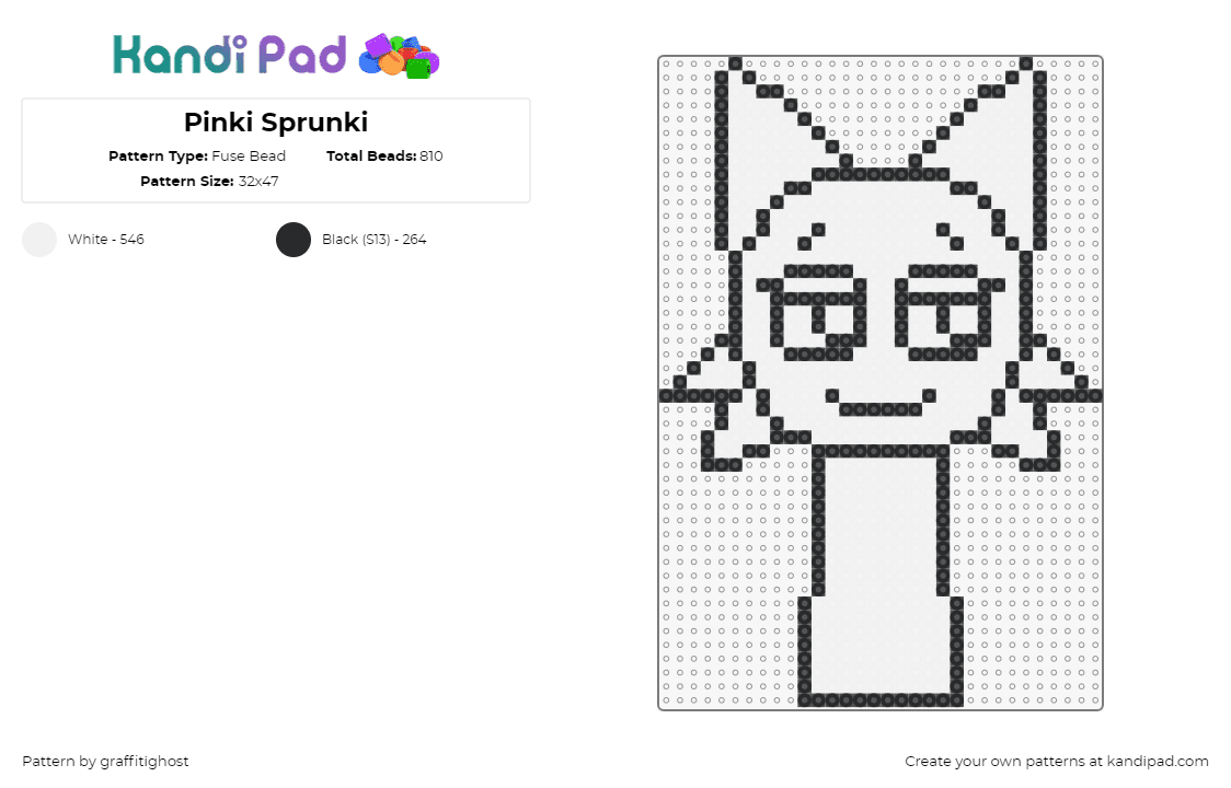 Wenda Sprunki - Fuse Bead Pattern by graffitighost on Kandi Pad - wenda,sprunki,incredibox,character,video game,white