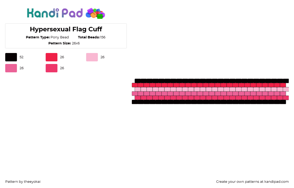 Hypersexual Flag Cuff - Pony Bead Pattern by theeyokai on Kandi Pad - hypersexual,pride,bracelet,cuff,pink,red