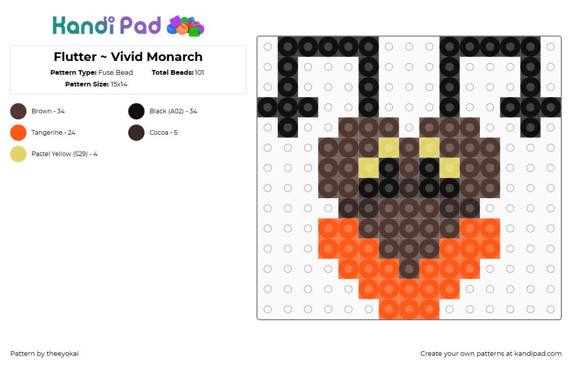 Flutter ~ Vivid Monarch - Fuse Bead Pattern by theeyokai on Kandi Pad - brown,orange,flutter,butterfly,dandys world,roblox