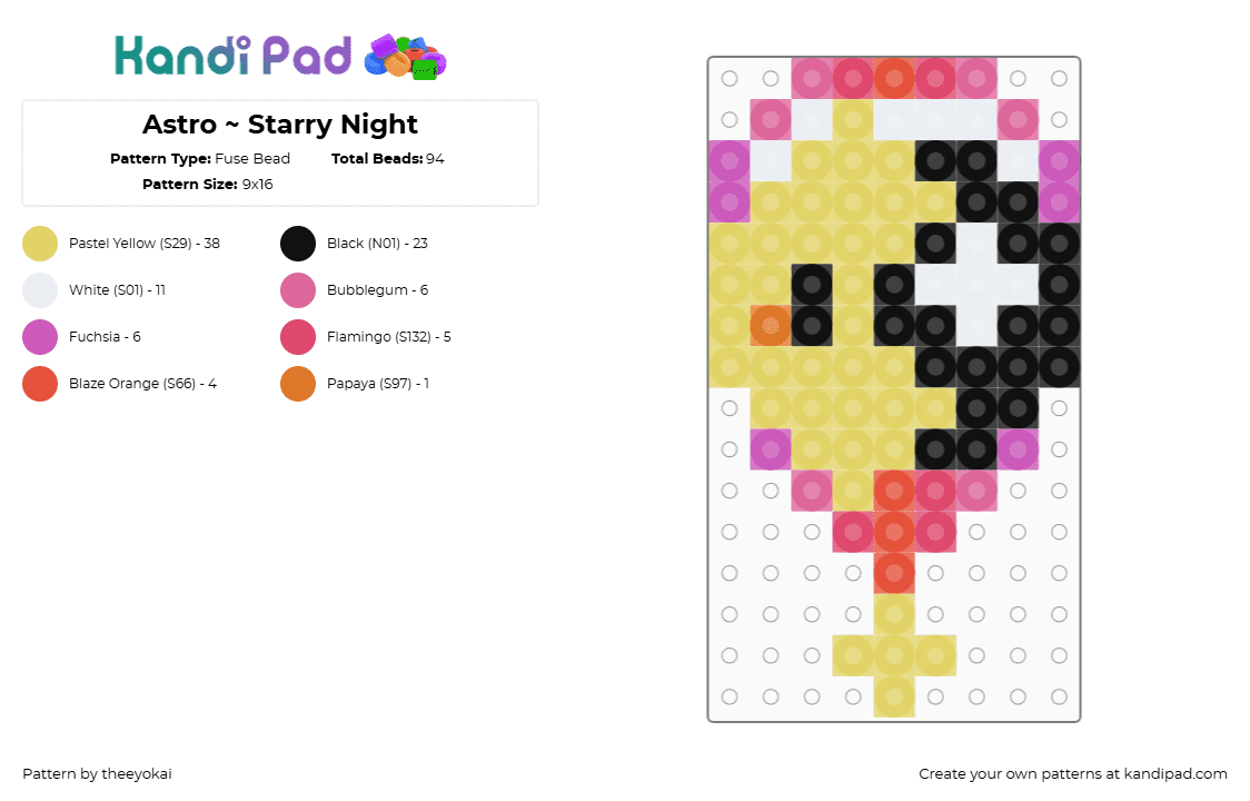 Astro ~ Starry Night - Fuse Bead Pattern by theeyokai on Kandi Pad - yellow,astro,dandys world,roblox