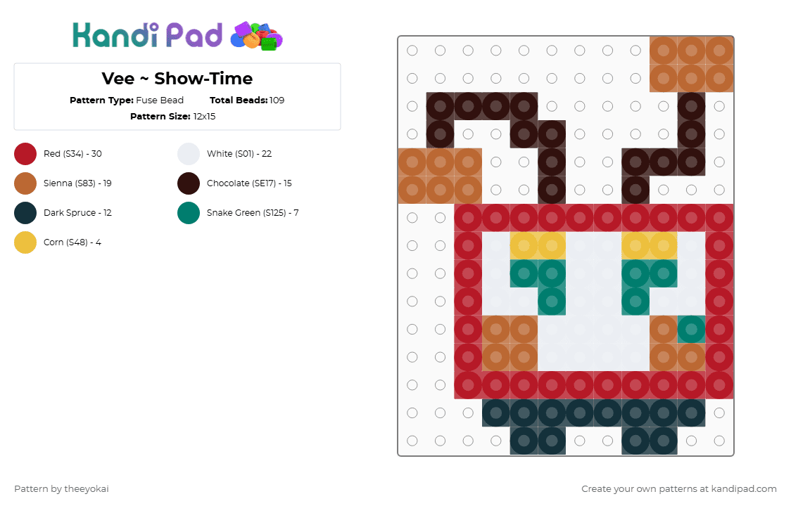 Vee ~ Show-Time - Fuse Bead Pattern by theeyokai on Kandi Pad - tan,brown,red,dandys world,vee,roblox,showtime