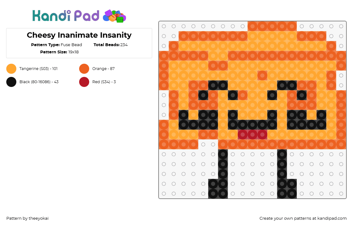 Cheesy Inanimate Insanity - Fuse Bead Pattern by theeyokai on Kandi Pad - cheesy,inanimate insanity,character,animation,tv show,orange